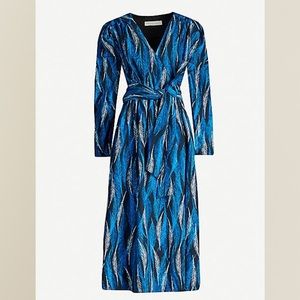 NWT Happy Nature Feather Print Wrap Midi Dress